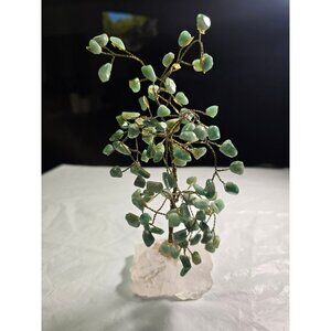 Jade White Quartz Tree of Life Brass Wire Bonsai Tall Gemstones Christian Gift